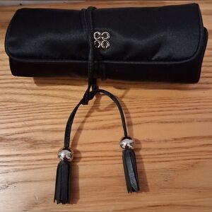 EUC RARE Coach Black Satin Jewelry Multi-Pocket Travel Tassel Roll Bag